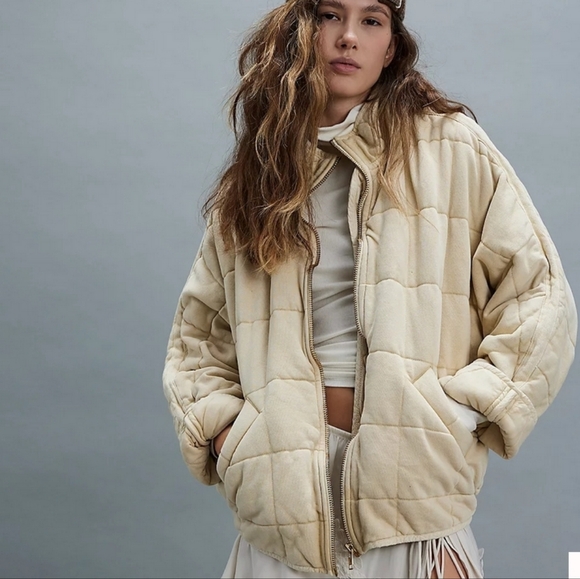 Free People Jackets & Blazers - Free People Dolman Quilted Knit Jacket In Vanilla Creme XL Oversized Casual